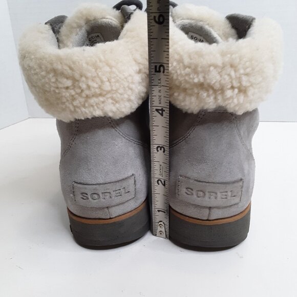 SOREL Women's Winter Ankle Boot size 6.5M Grey Suede Sherpa-Trimmed - Picture 8 of 11